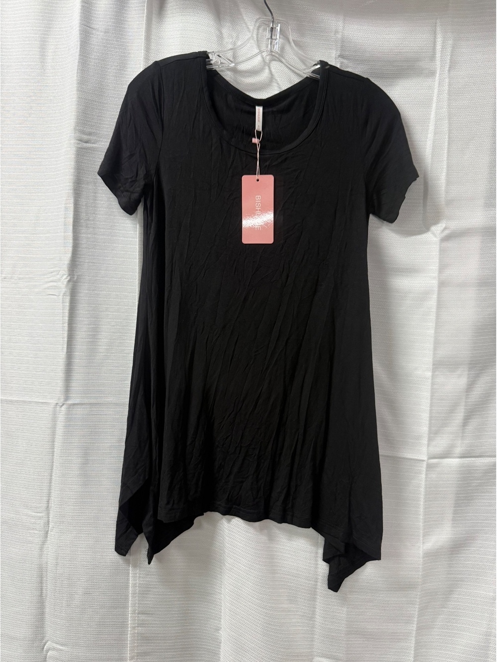 Bishuge Women's Black Rayon Spandex Short Sleeve Tunic Top Size S